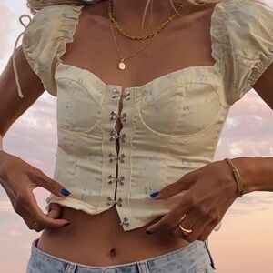 Princess Polly Allyson Corset Crop Top in Yellow Floral Size 18